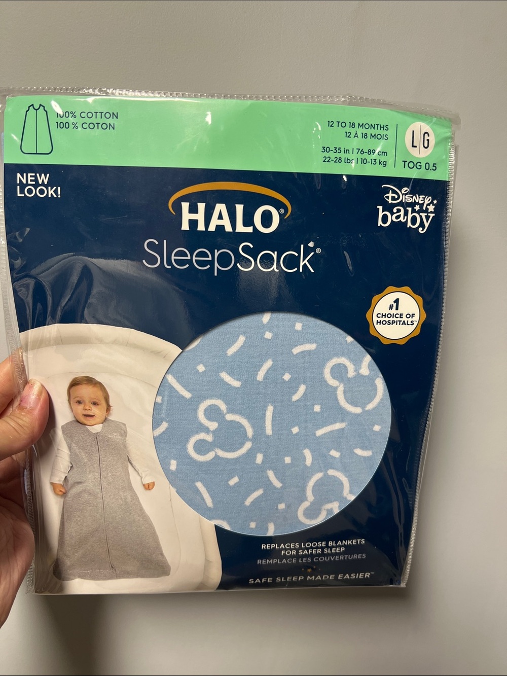 Halo Baby SleepSack Wearable Blanket in Light Blue with White Mickey Print - LG